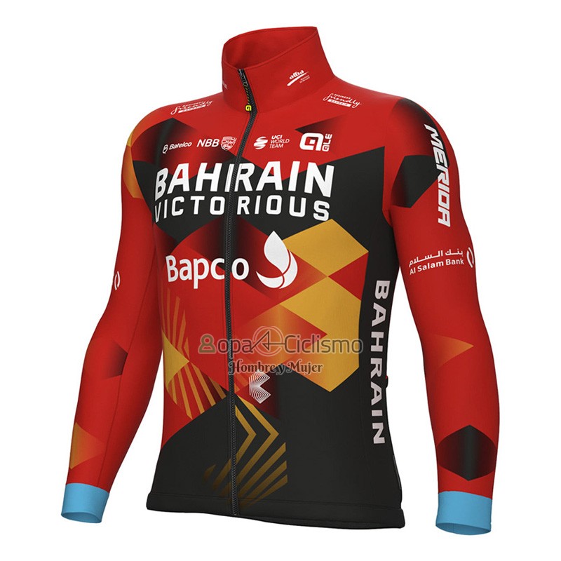 Bahrain Victorious Ropa Ciclismo Culotte Largo 2023 Mangas Largas Rojo Negro